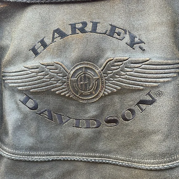 Harley-Davidson Vintage Distressed Brown with Black trim Leather Bomber Jacket - Picture 13 of 16
